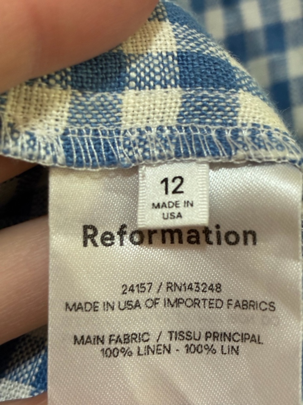 Reformation Ethel Two Piece Set Blue Gingham Mini Skirt Puff sleeve crop top 12 - Picture 14 of 15
